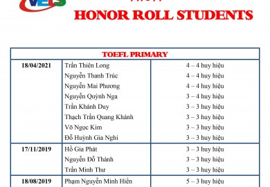 HIGH HONOR ROLL STUDENT TOEFL PRIMARY